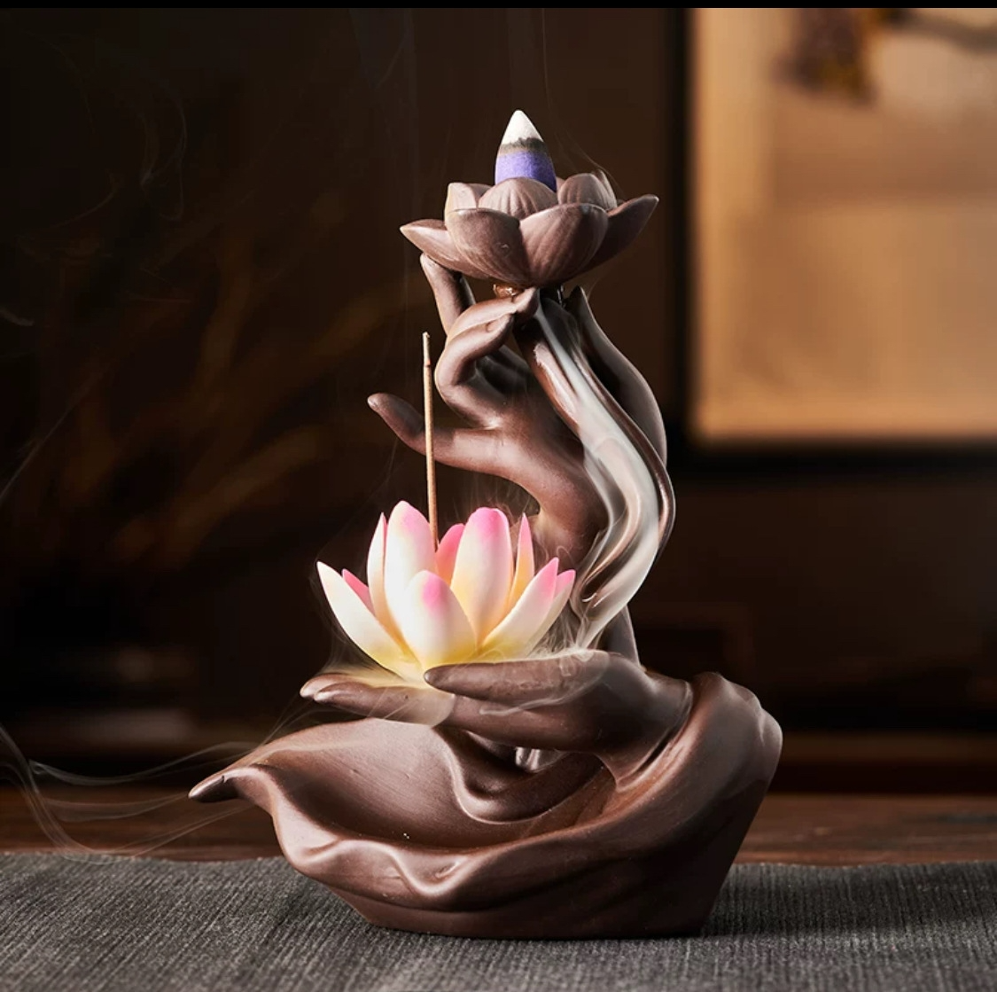 普陀专属-“佛手拈香”紫-砂佛手莲心倒流香插