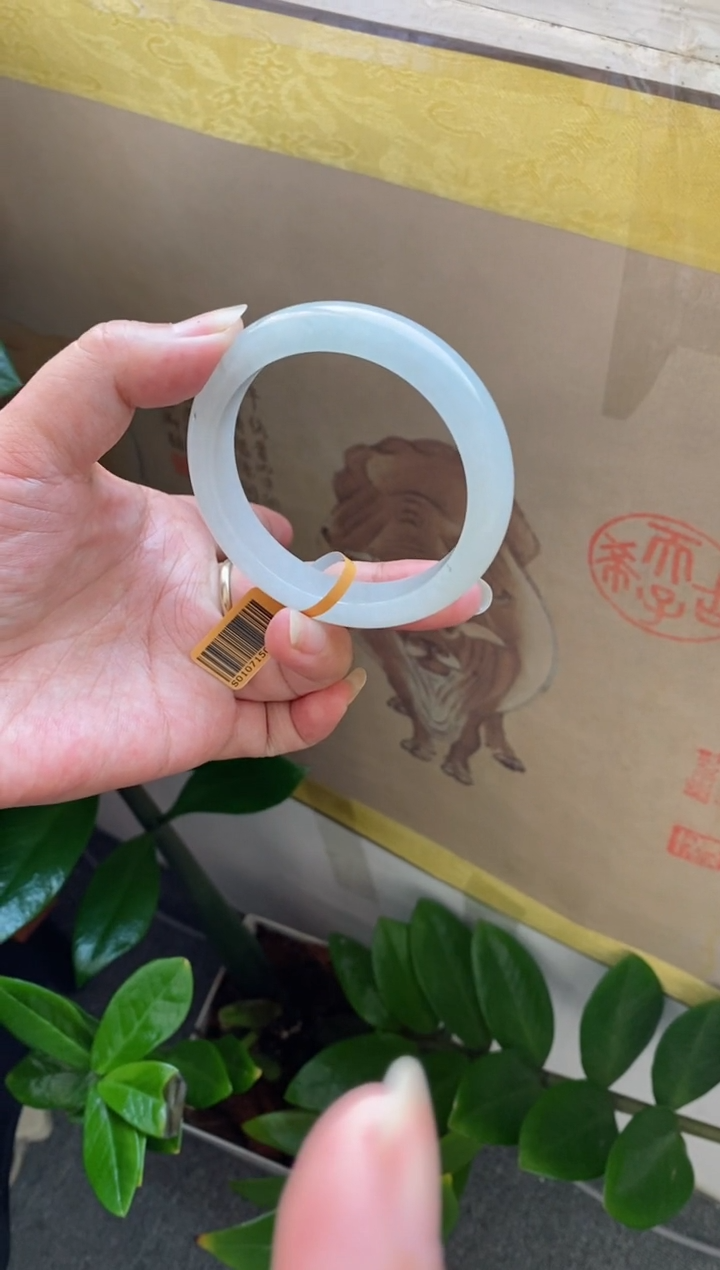 【闪购商品】翡翠手镯未镶嵌（冰胶白月光）5号有纹 沙眼