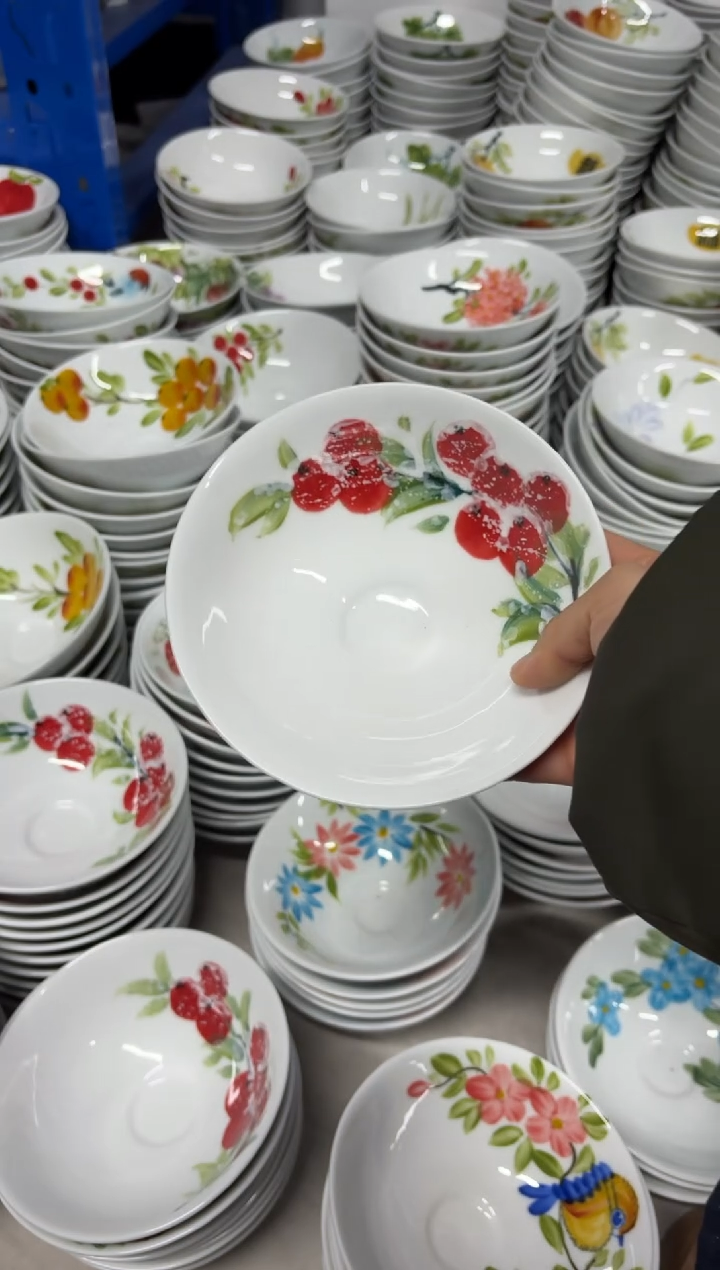 景德镇高温陶瓷食品级手绘釉中彩餐具-斗笠碗