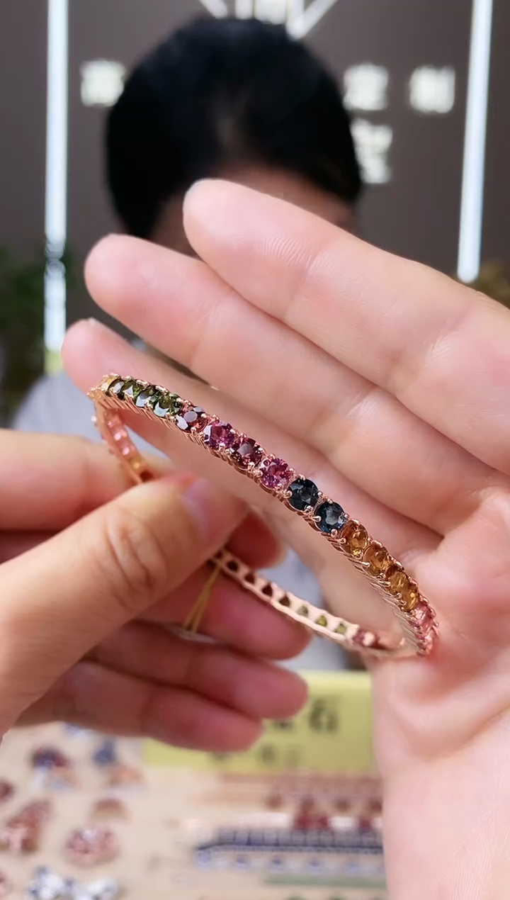 【闪购商品】碧玺手镯银S925镶嵌手镯