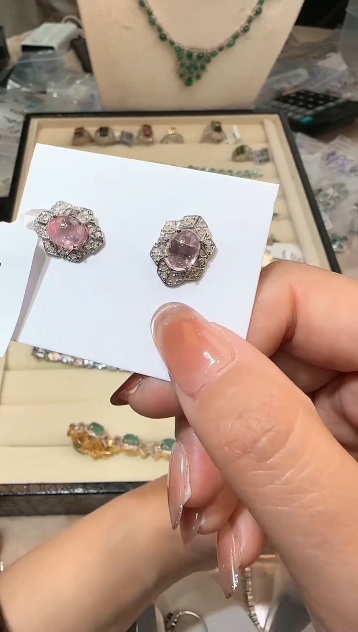 【闪购商品】定制碧玺耳饰银S925镶嵌耳饰