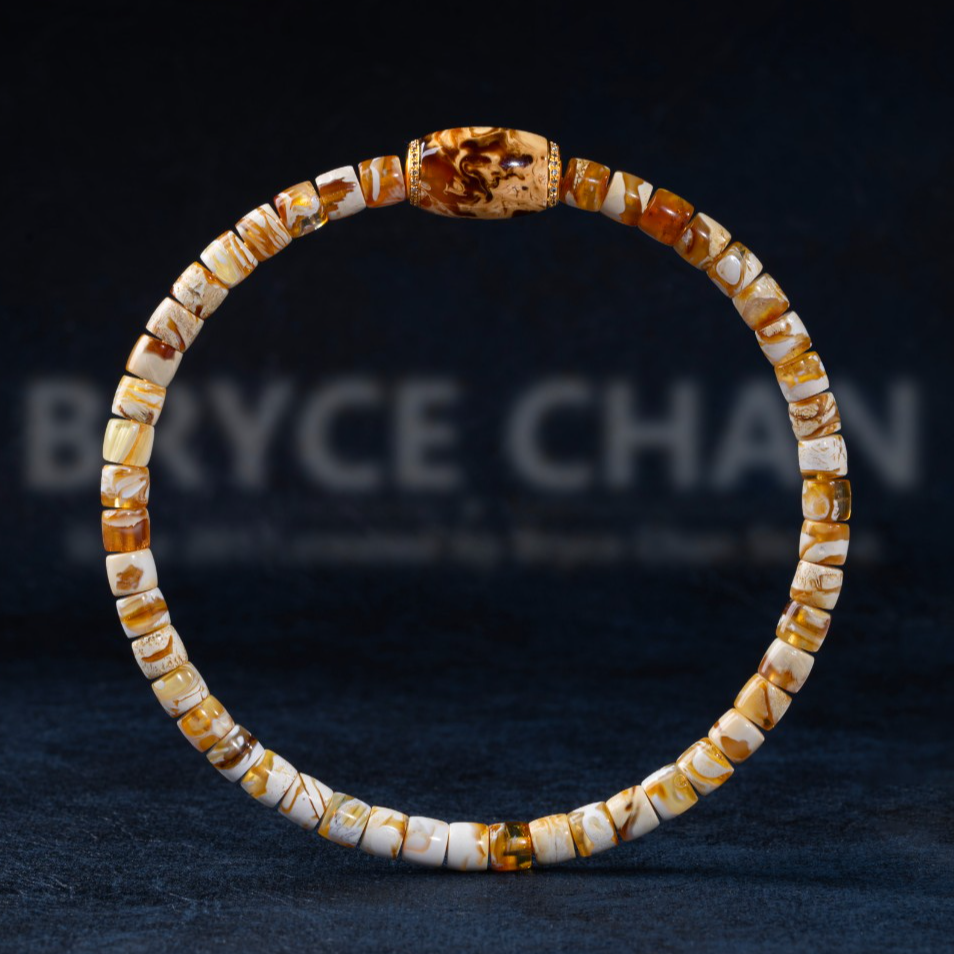 【耀今·洛华韵】（4.6mm·3.77g·手围18.5）彩沁18K金直切高端蜜蜡手串