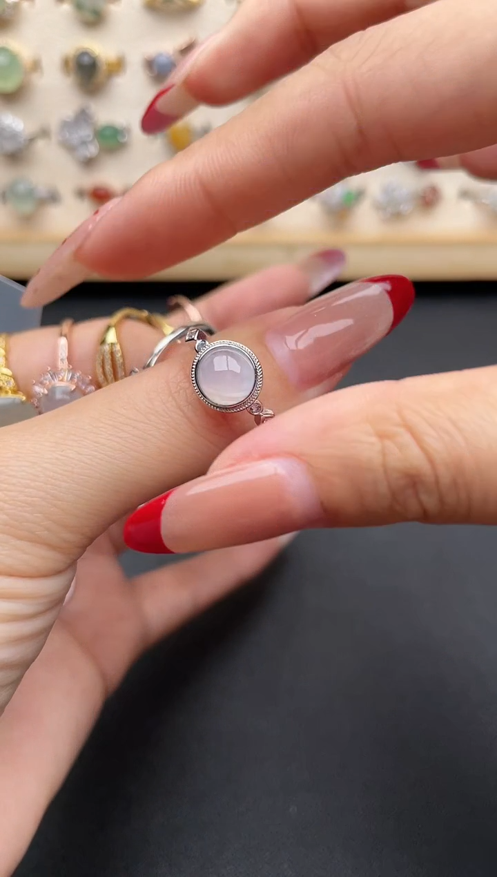 【闪购商品】翡翠戒指银S925镶嵌一物一证一礼盒