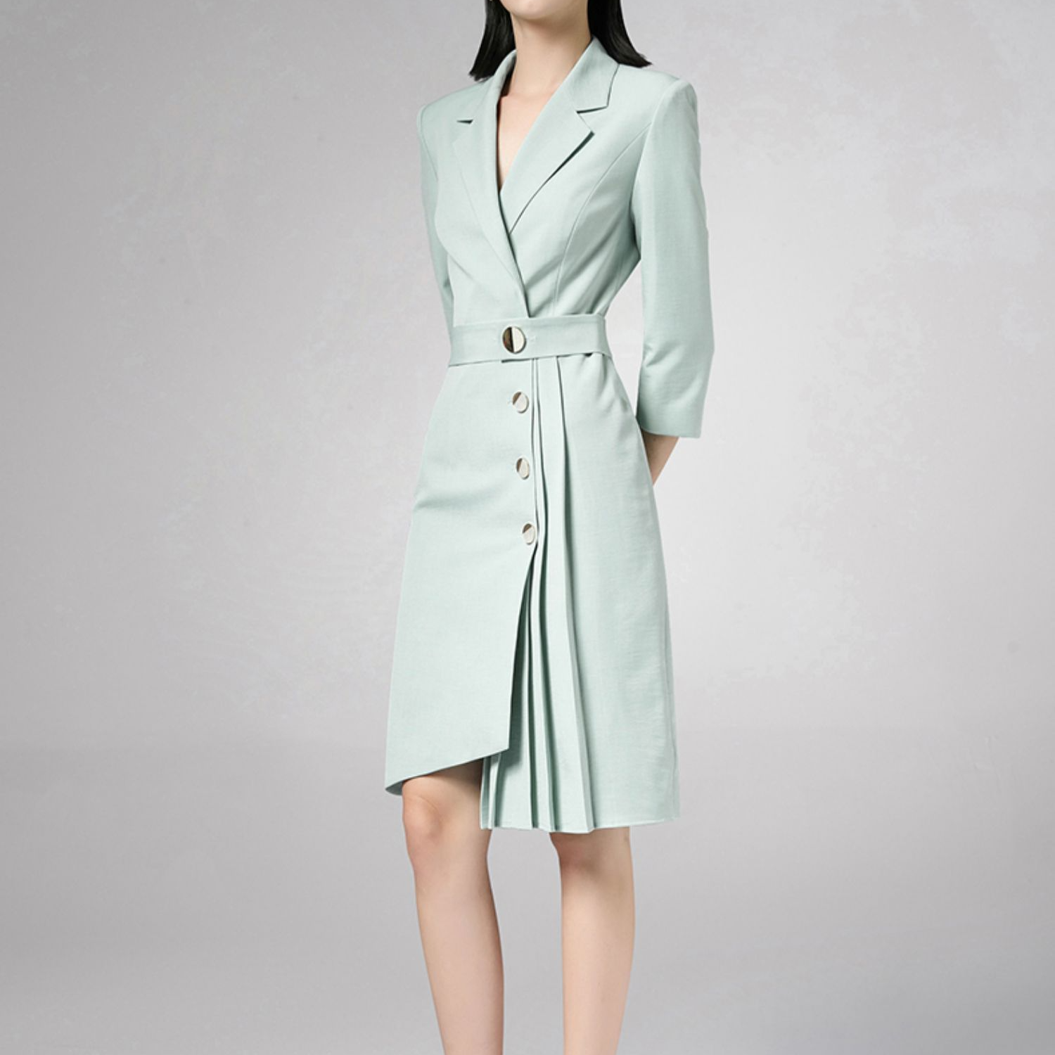 L21599高级感绿色西装连衣裙夏季时尚气质工作服通勤职业装女裙Z