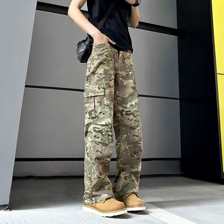 QUALCOMM秋季新款美式重工迷彩工装裤男大口袋宽松伞兵休闲裤