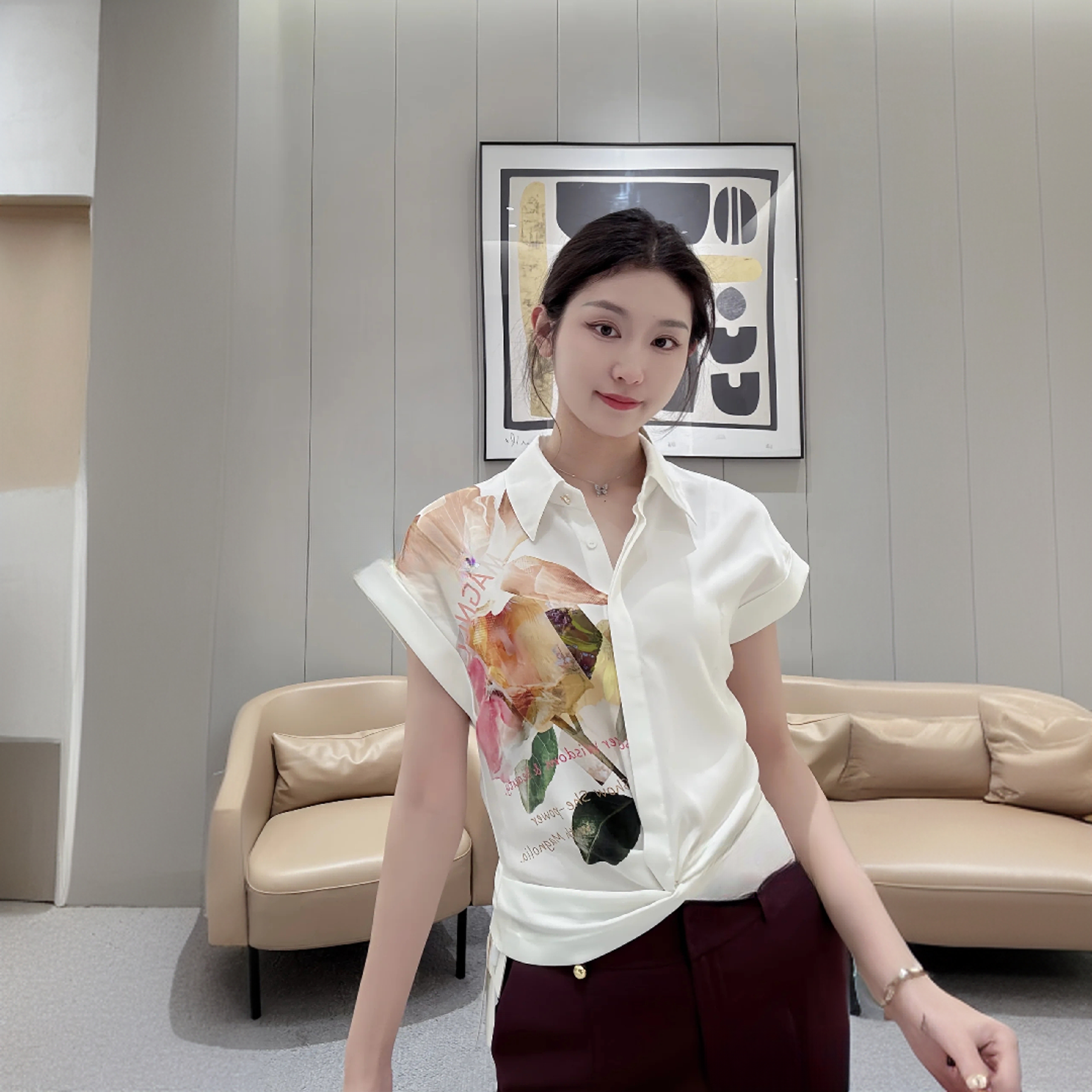 GXO 2025夏季新款简约优雅印花衬衫SY0177