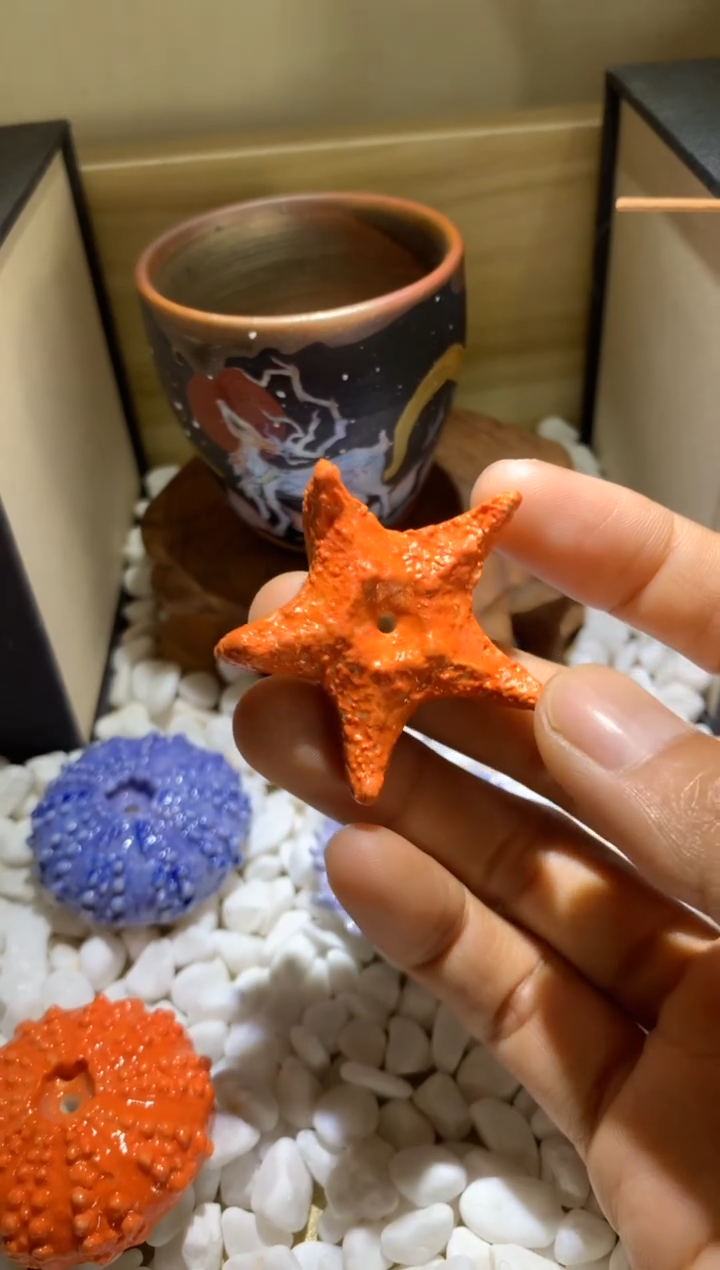 手工陶瓷海星香插摆件