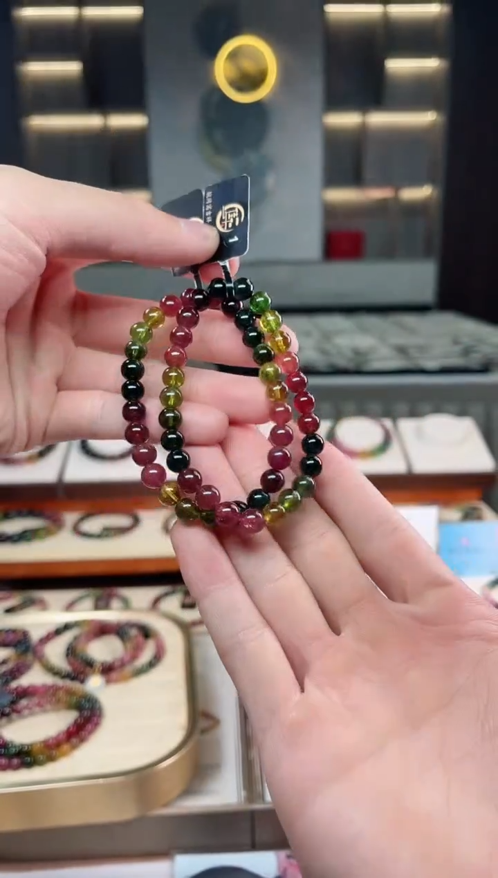 未镶嵌冰透体老矿碧玺彩虹单圈手串6mm+碧玺 多样性发一条xion