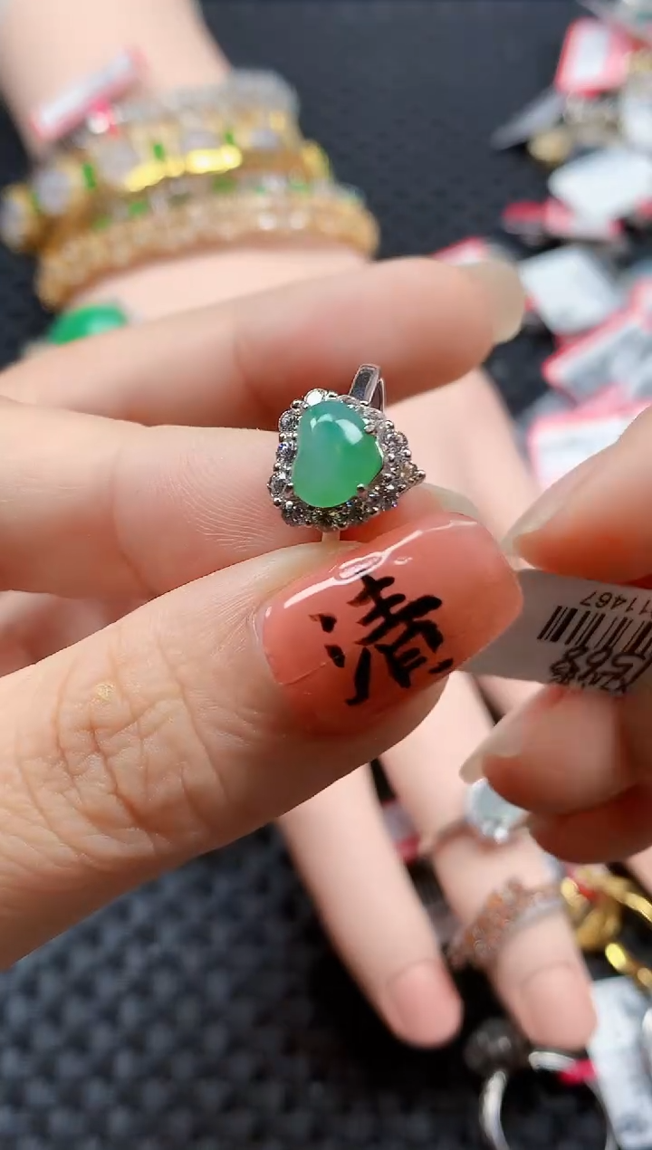 银S925镶嵌戒指翡翠天然A货缅甸翡翠