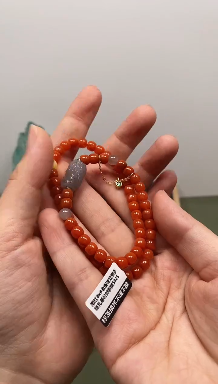 【闪购商品】南红玛瑙手链未镶嵌南红6x6老型珠双圈手链扎基拉姆款