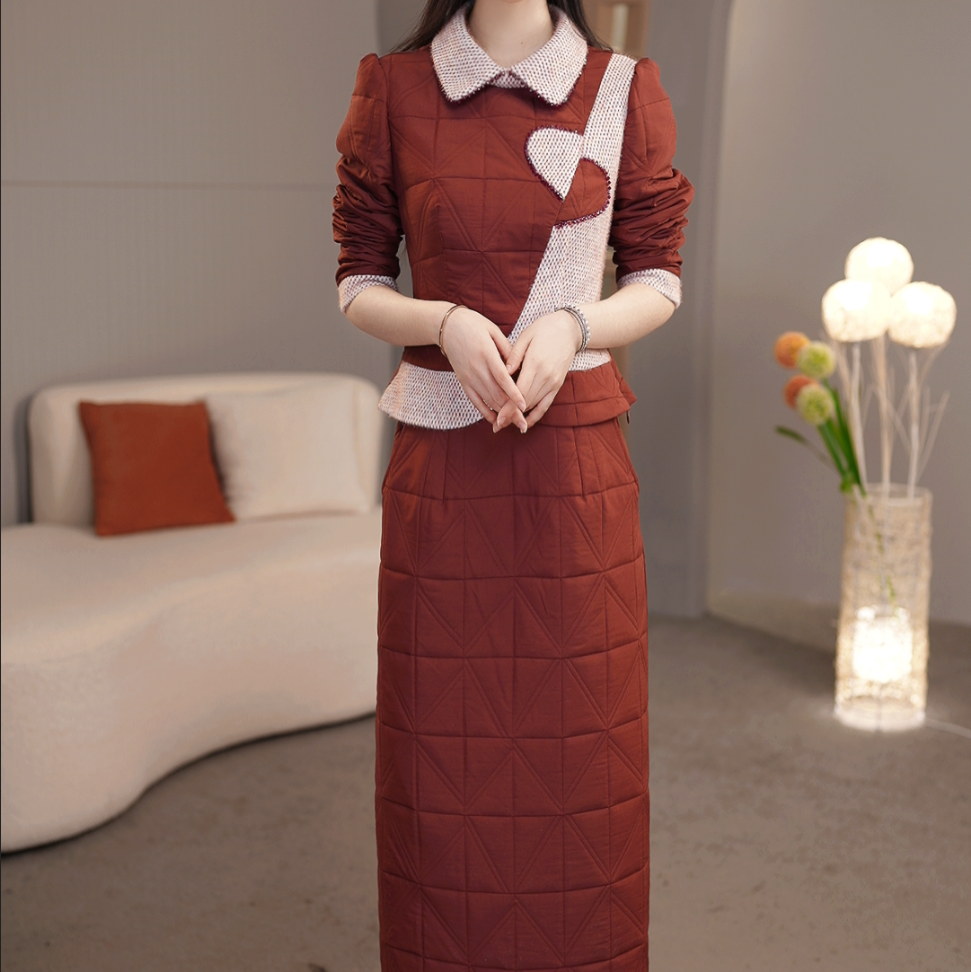 【冬季新品】C1286时尚高端中长保暖棉服棉衣修身显瘦冬季套装