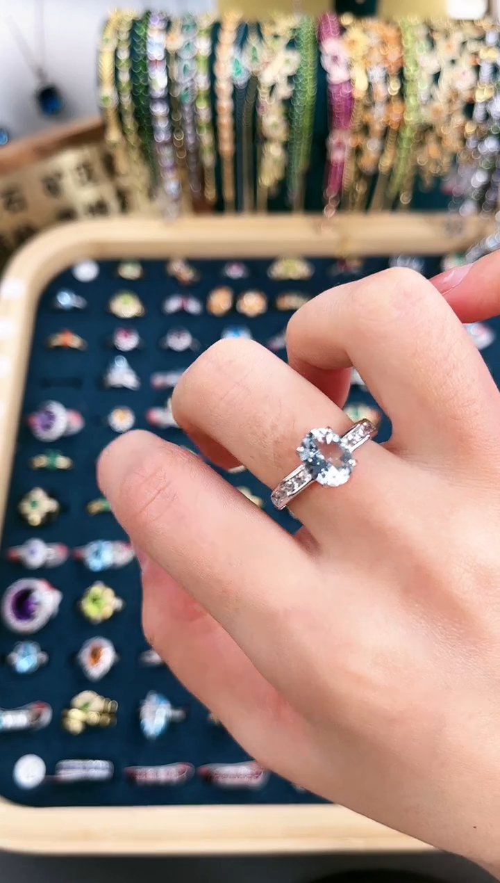 【闪购商品】海蓝宝石戒圈银S925镶嵌A001