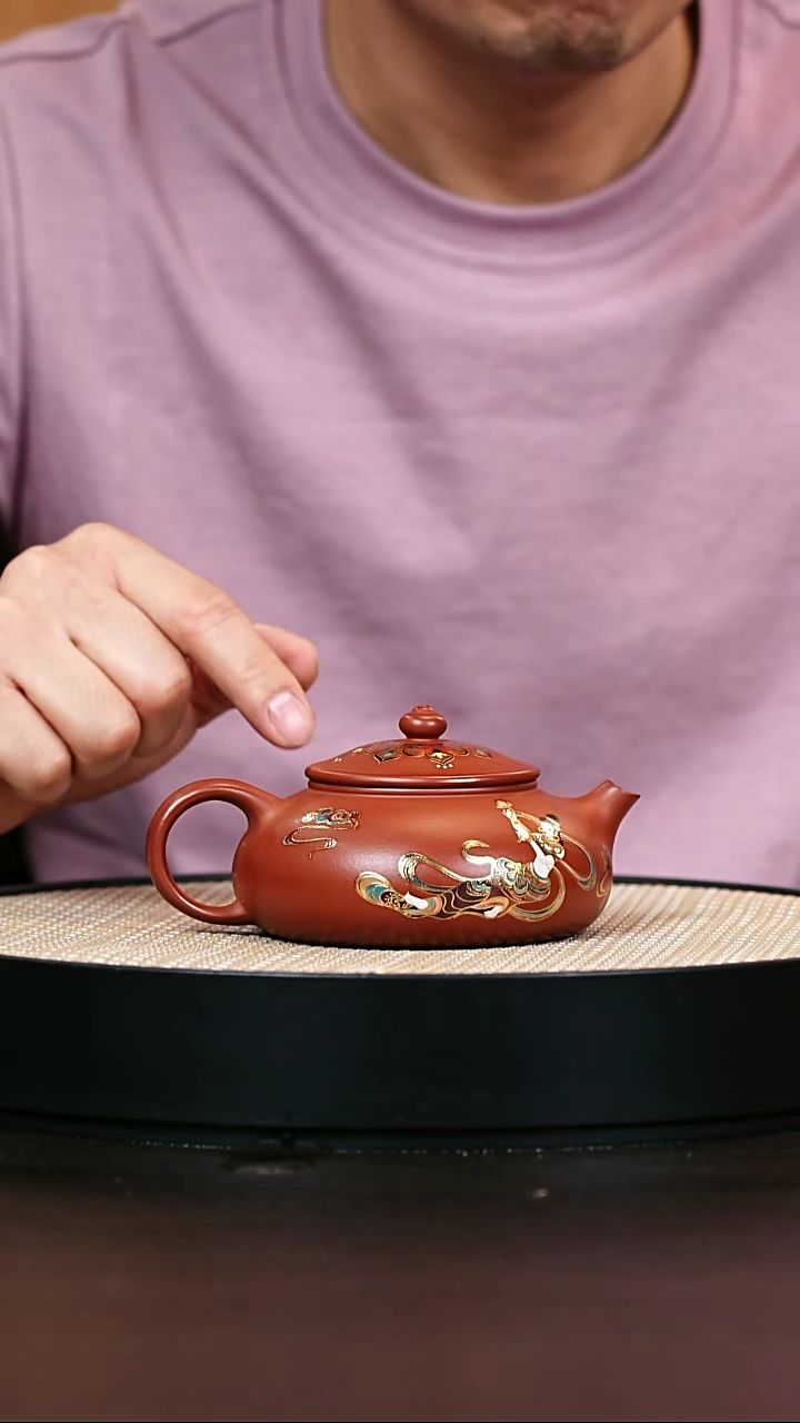 茶壶紫砂龙山朱砂敦煌飞天寒江240cc