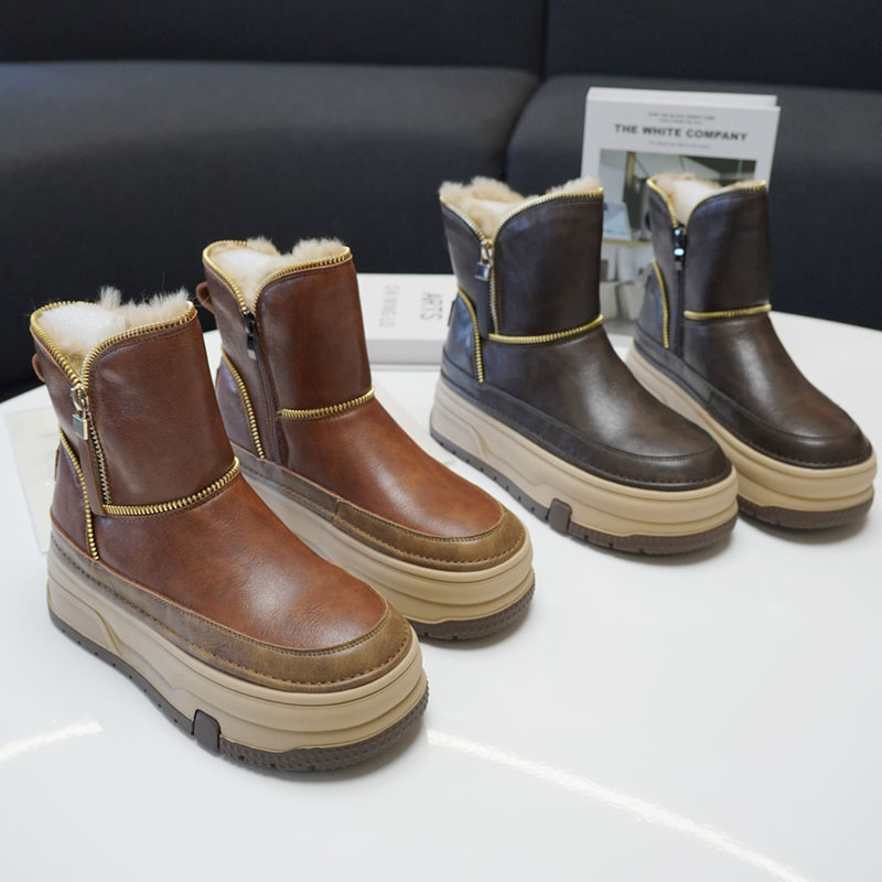 【按编码拍】跟高5公分加绒保暖真皮雪地靴2025冬季防滑棉鞋
