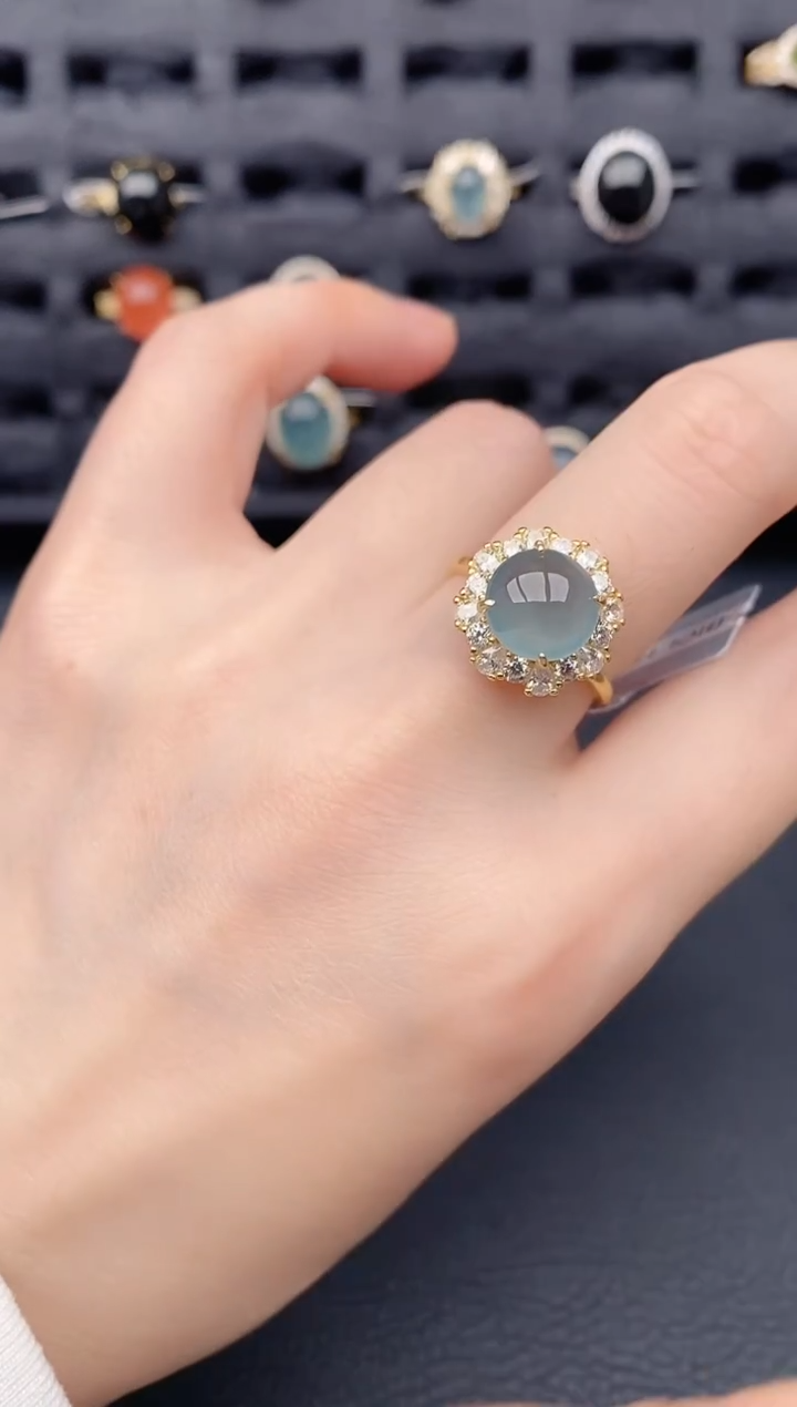 银S925镶嵌戒指翡翠天然a货翡翠213