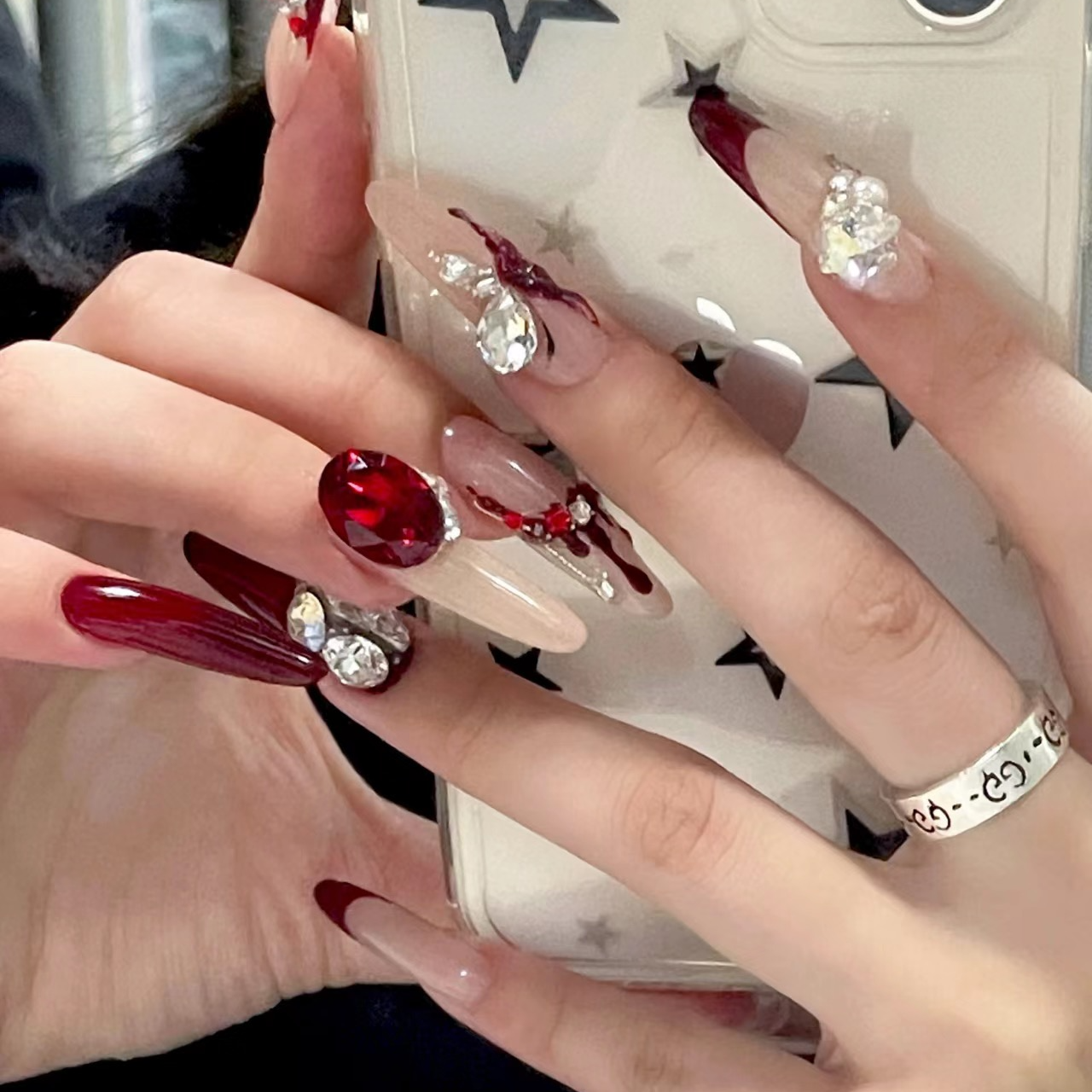 【8*12红色鸽子蛋成品堆钻】新年甲新年红新款过年款婚甲美甲钻爆款