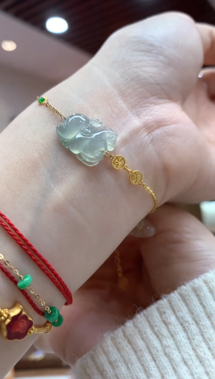 【闪购商品】翡翠手链18K金镶嵌手链