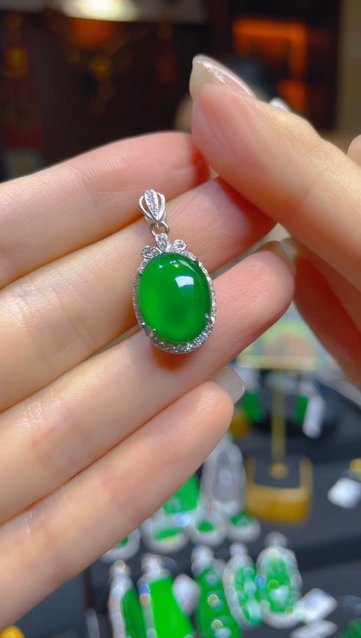 翡翠银S925镶嵌颈饰天然A货翡翠/127337