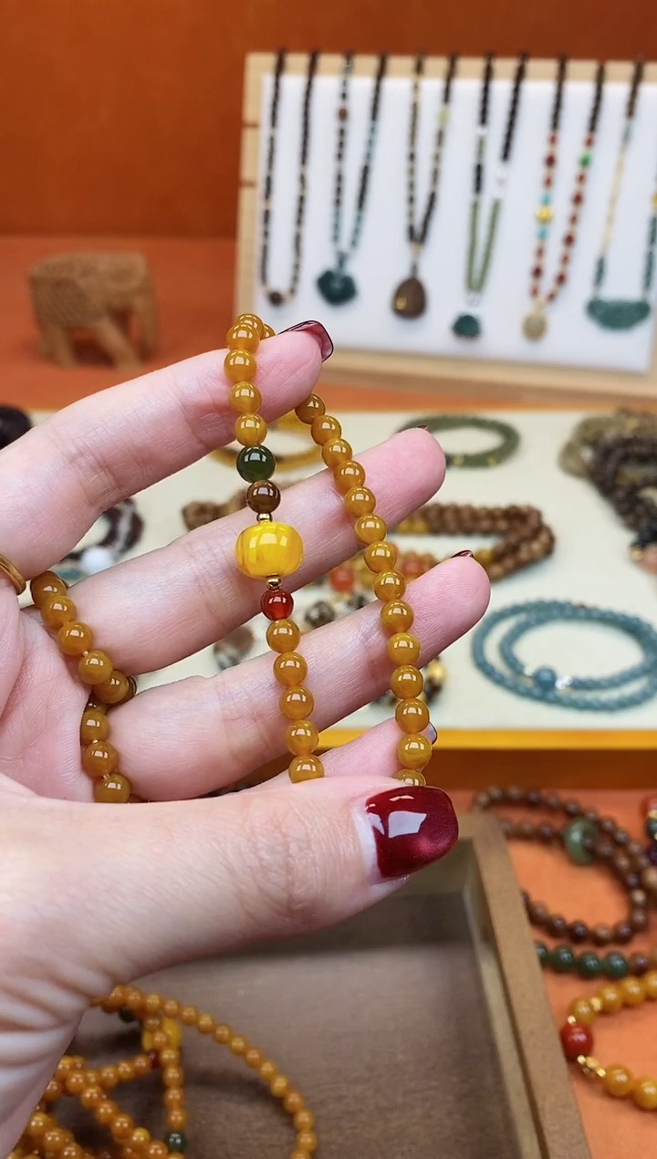 手链蜜蜡未镶嵌单圈蜜蜡05和田玛瑙手串