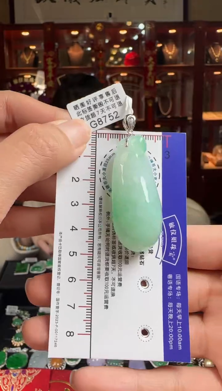 【闪购商品】翡翠颈饰18K金镶嵌G8752飘绿福瓜