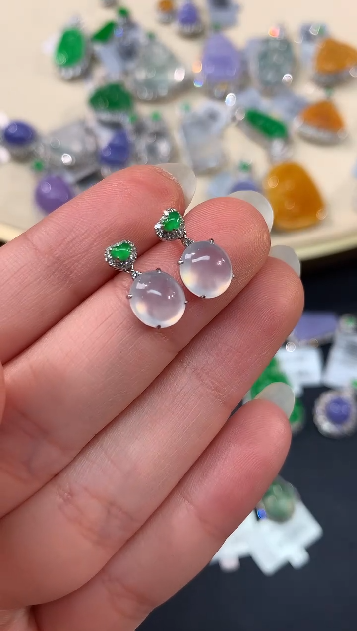 【闪购商品】翡翠耳饰18K金镶嵌A383|3980