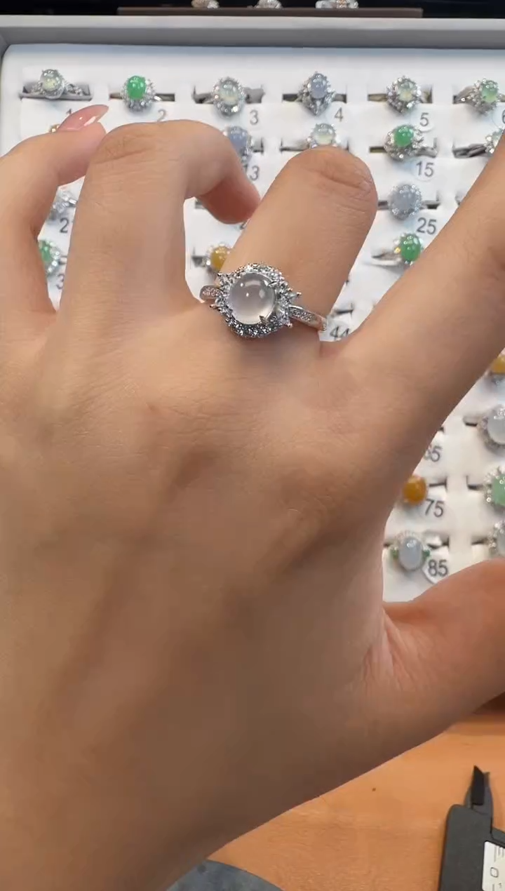 银S925镶嵌戒指翡翠925银镶翡翠戒指镶嵌203