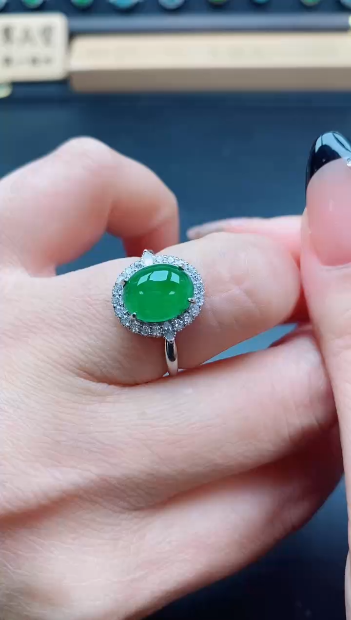 银S925镶嵌戒指翡翠1