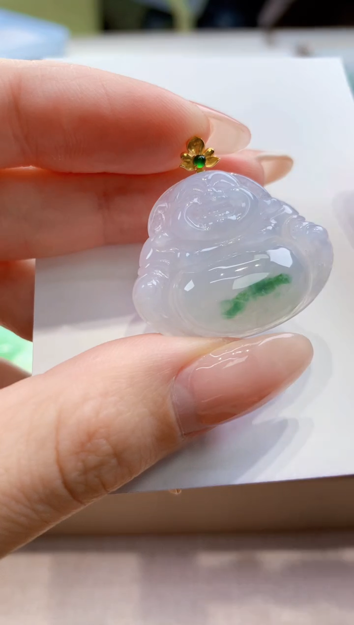 颈饰18K金镶嵌翡翠天然翡翠挂件 