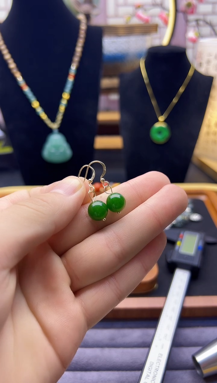 【闪购商品】和田玉耳饰14K金镶嵌E52       