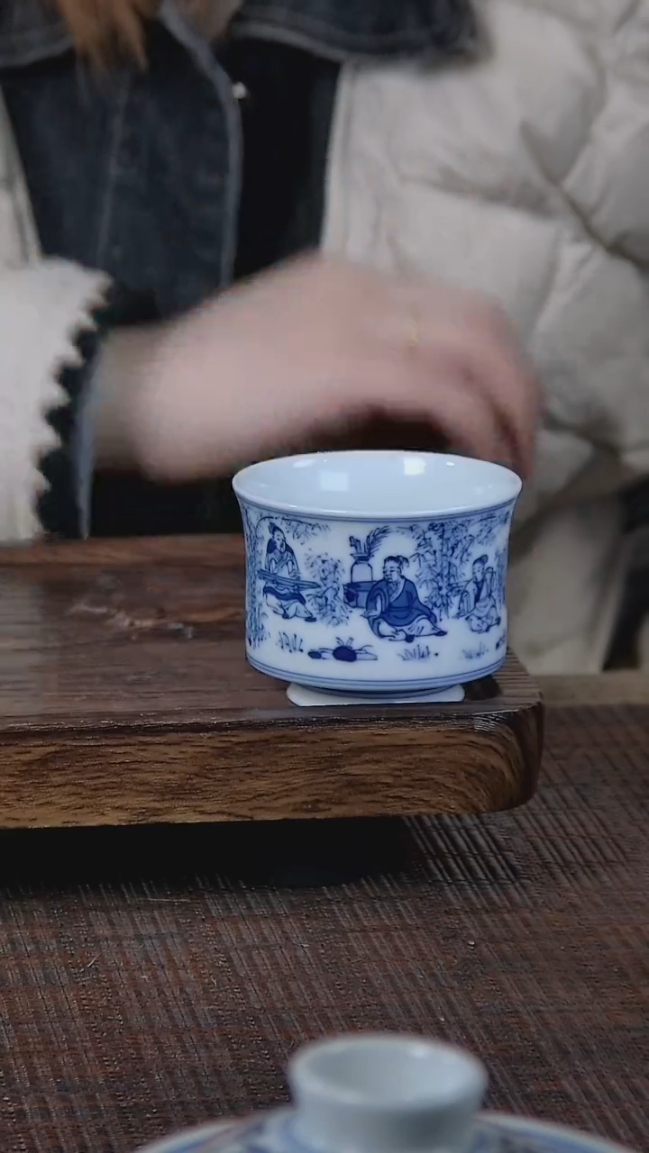 【闪购商品】折葵非器手工手绘竹林七贤小马蹄杯