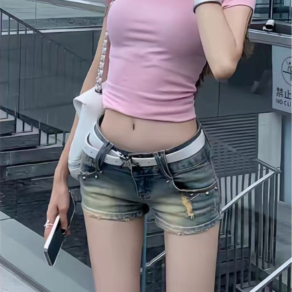 精品女装牛仔小香风辣妹短裤短裙牛仔微喇精品辣妹短款性感弹力