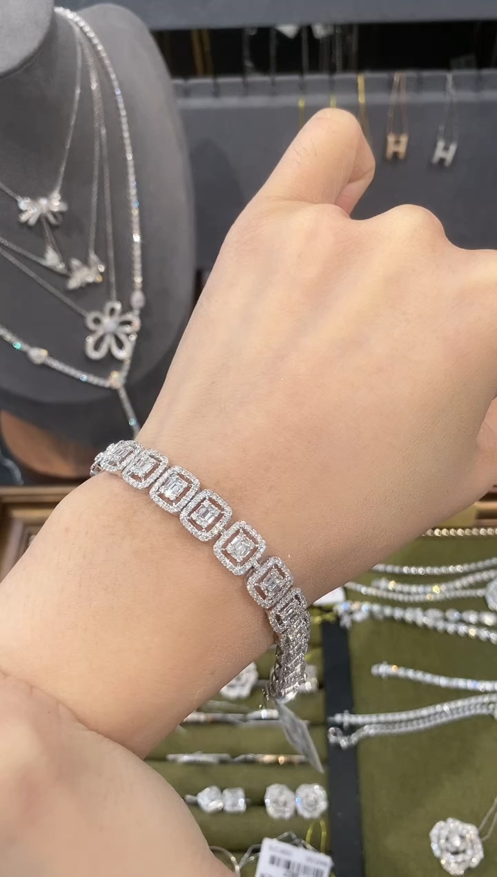 【闪购商品】钻石手链18K金镶嵌C430010-16# 豪镶方糖 多人