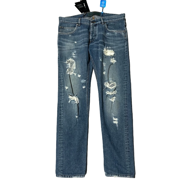 DOLCE&GABBANA杜嘉班纳深蓝色破洞牛仔裤10001