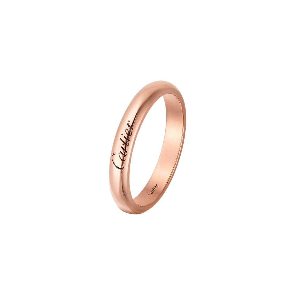 99新 Cartier/卡地亚  18k玫瑰金 C系列 窄版素圈 签名 戒指