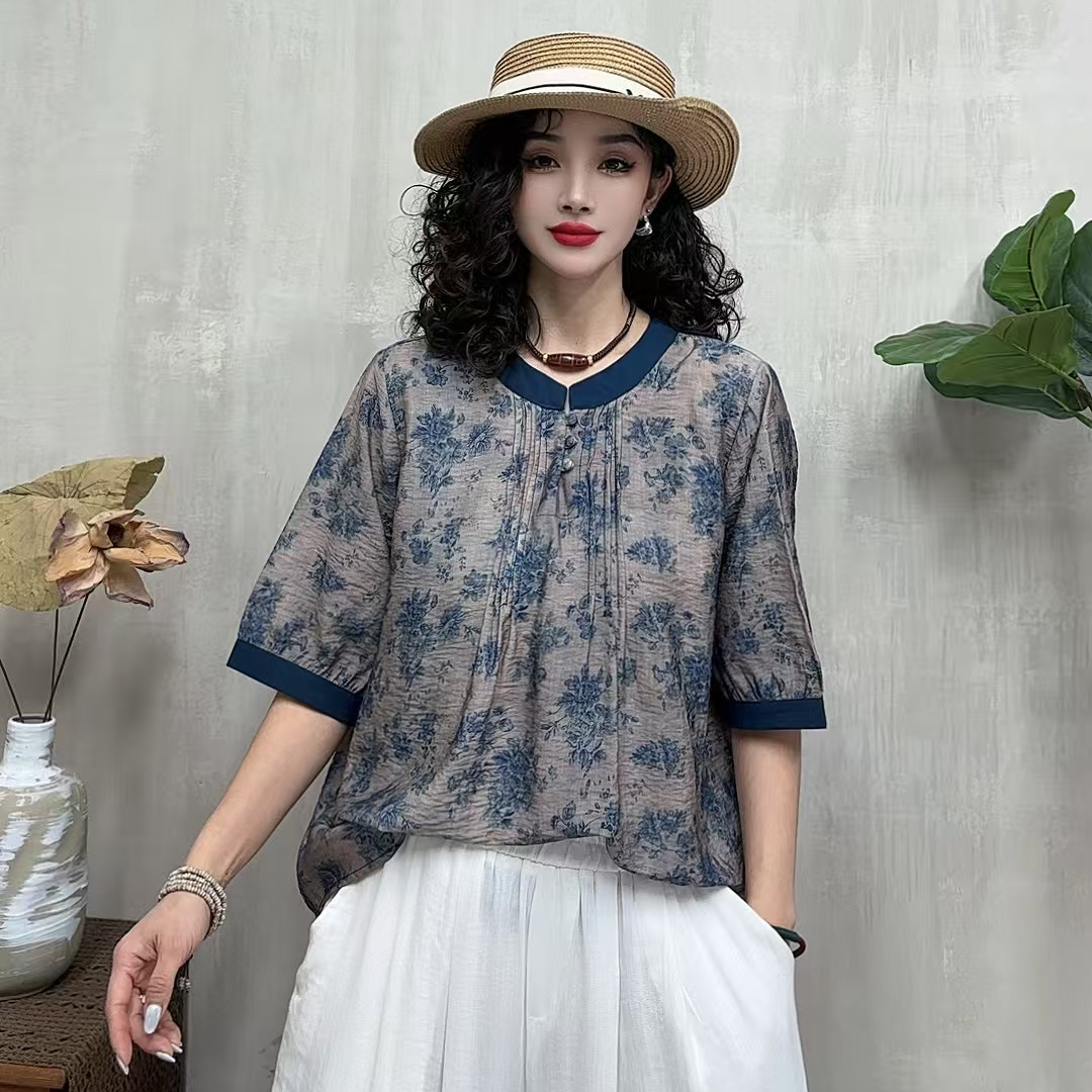 11449新款夏季时尚洋气减龄显瘦碎花T恤