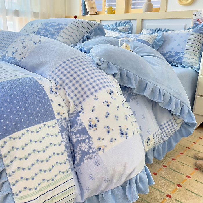 冬季加厚雕花四件套床上用品绒被床单防寒加厚公主风加绒被套