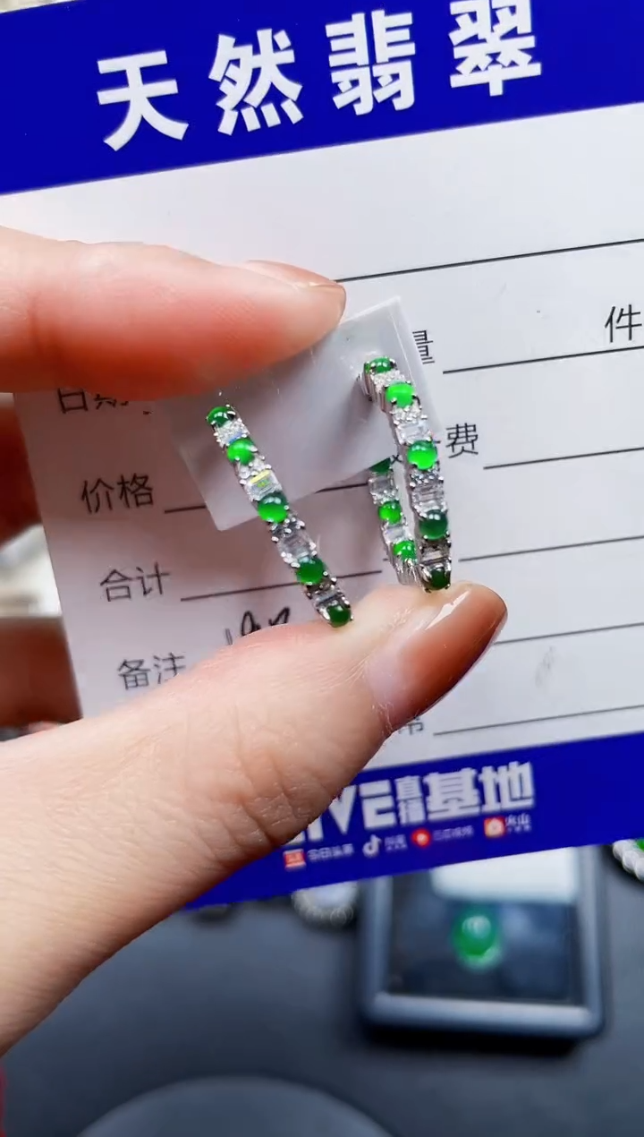 银S925镶嵌翡翠耳饰198