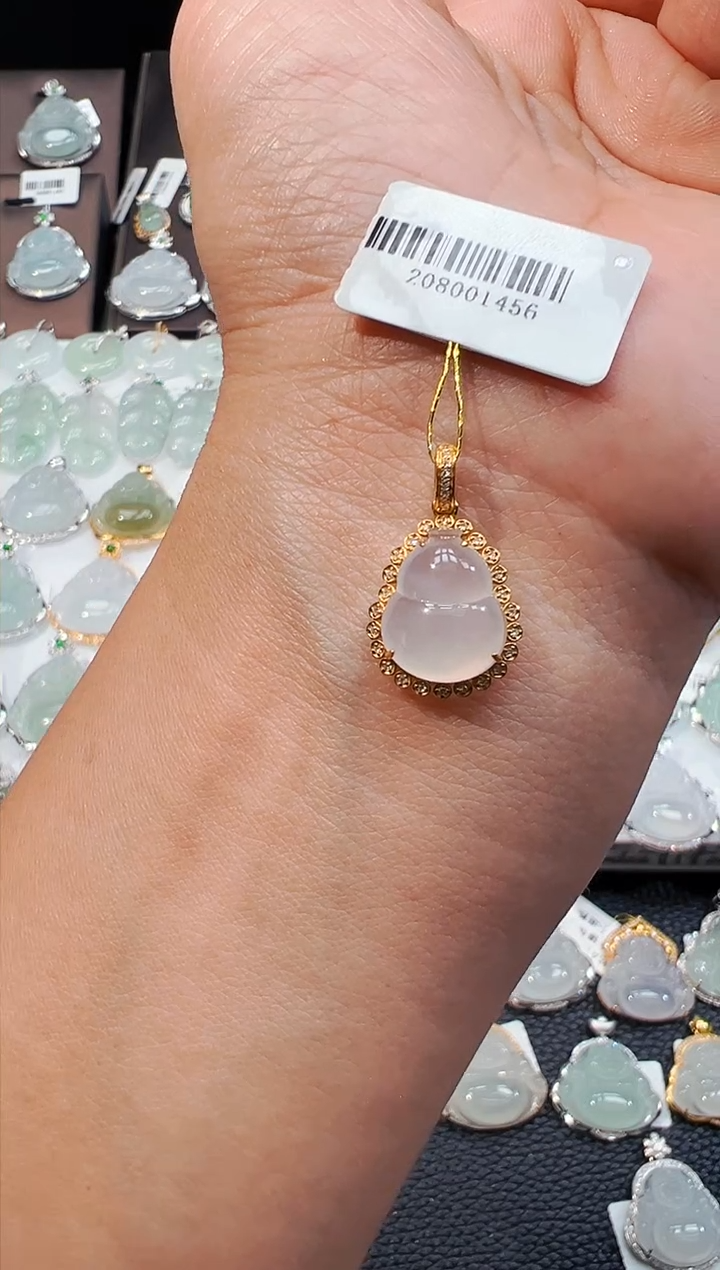 吊坠(不含链)18K金镶嵌翡翠葫芦吊坠