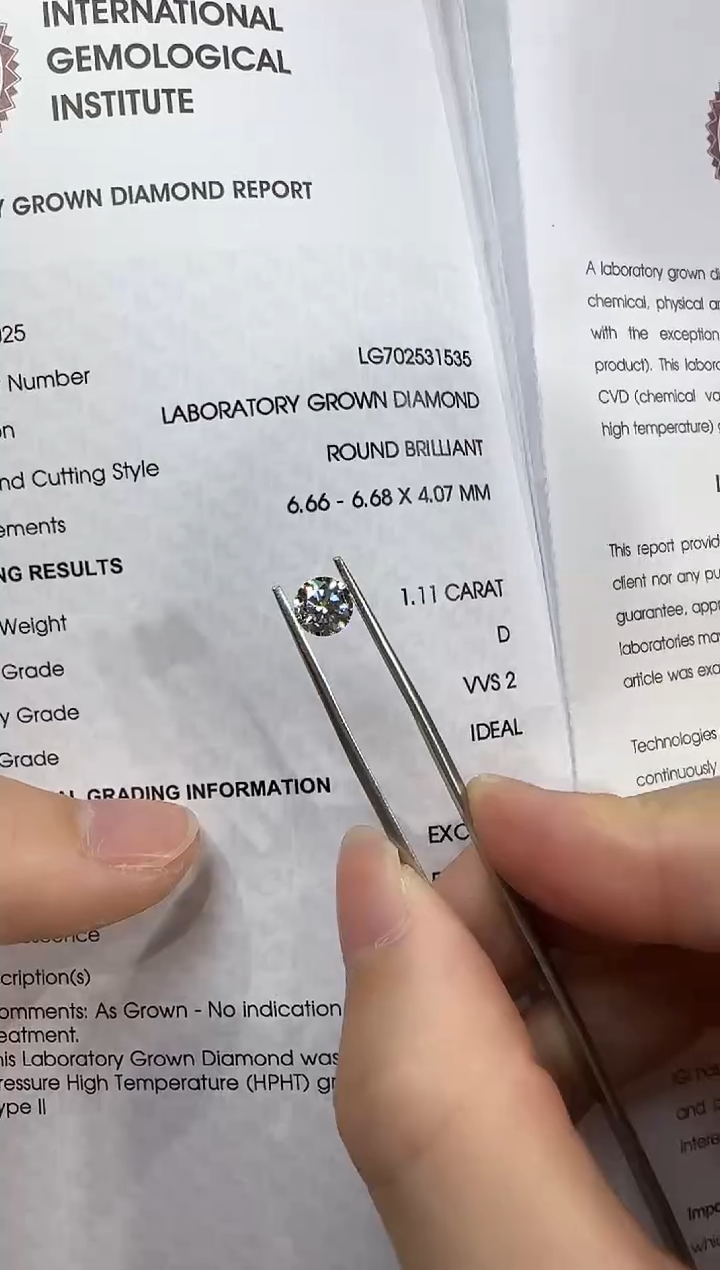 裸石实验室培育钻石@ 1.11ct 先鉴赏，再定制！