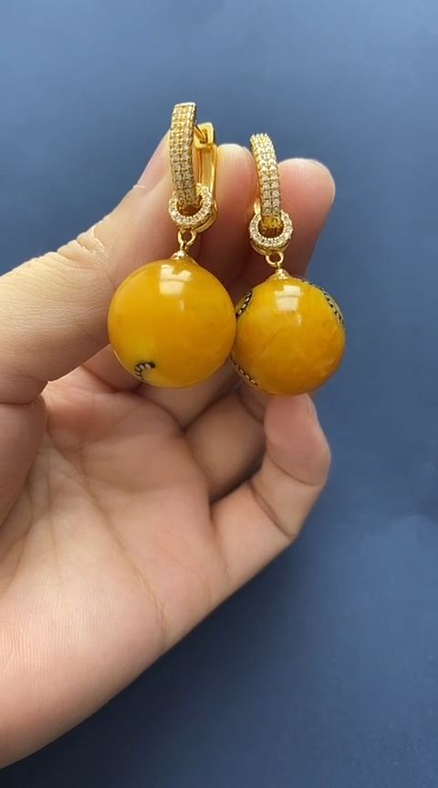 未镶嵌琥珀裸石琥珀耳坠