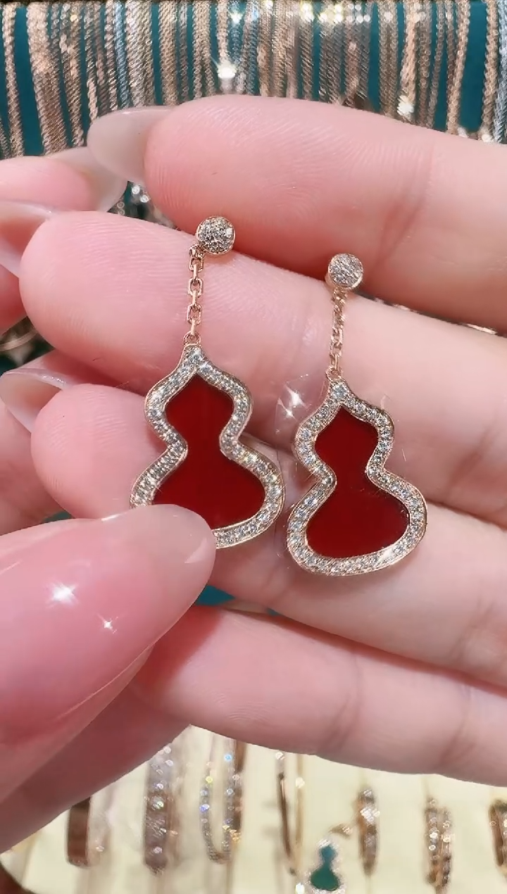 【闪购商品】钻石套链18K金镶嵌红色葫芦耳环