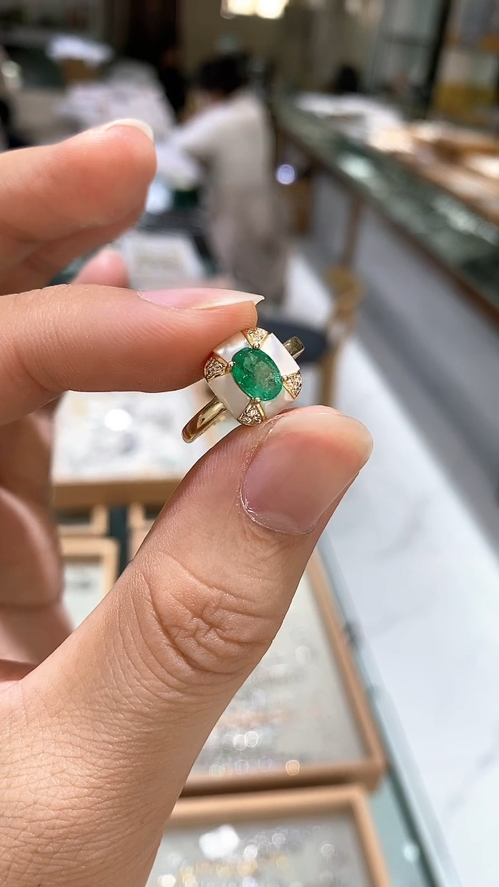 【闪购商品】祖母绿戒指银S925镶嵌戒指