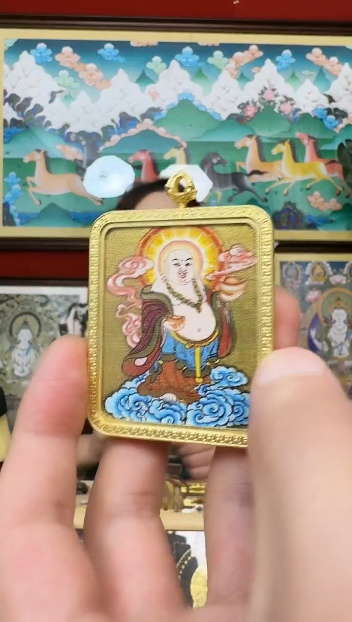 吊坠弥勒-热贡纯手绘唐卡吊坠