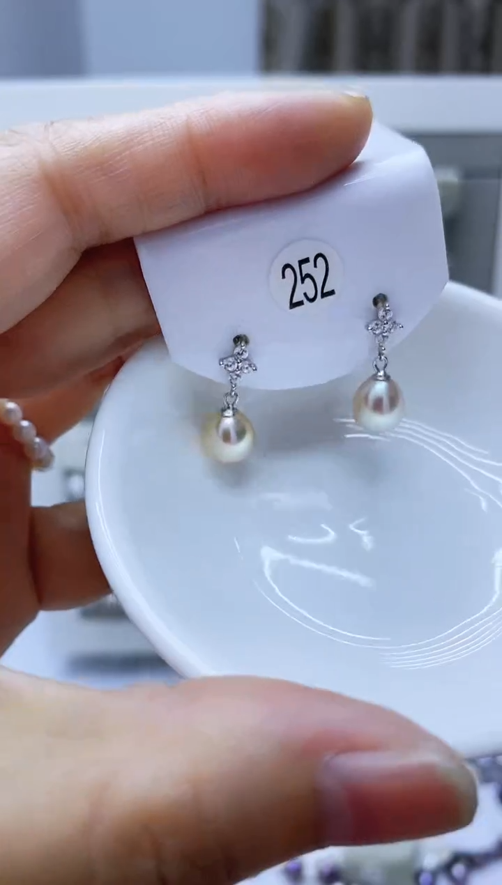 银S925镶嵌淡水珍珠耳饰252