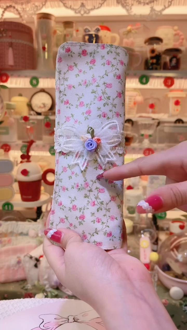 小碎花化妆笔袋粉色——手工制作品质好！