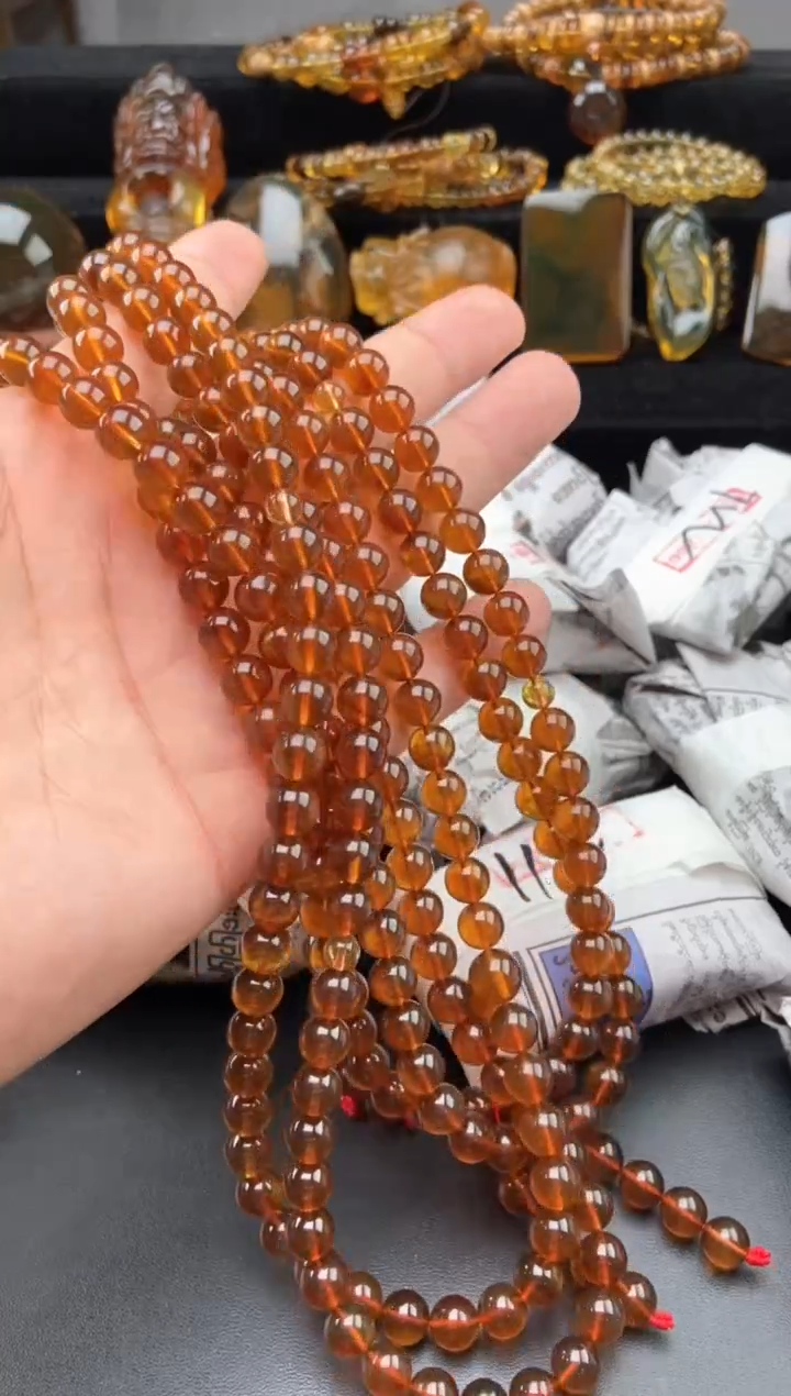 【闪购商品】未镶嵌琥珀手链金棕红108项链【多样性发货其中一】