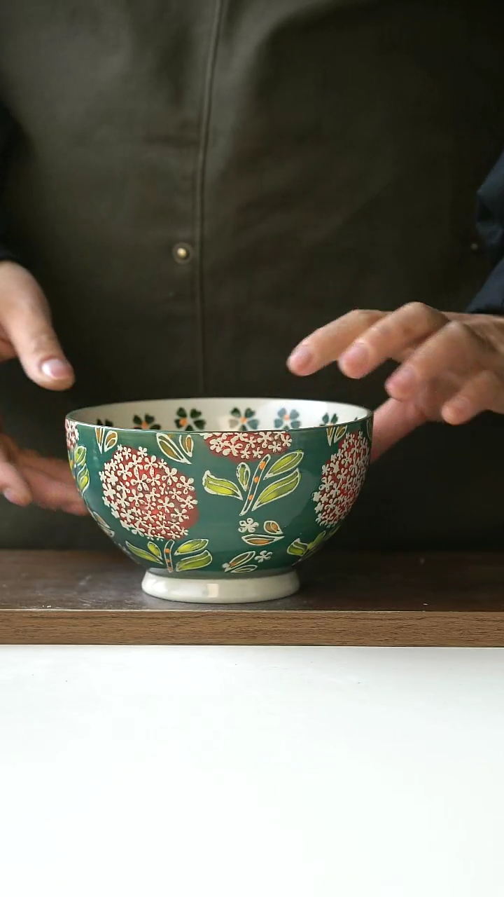 【闪购商品】陶瓷出法手绘绣球碗13.5cm微瑕@4-2@