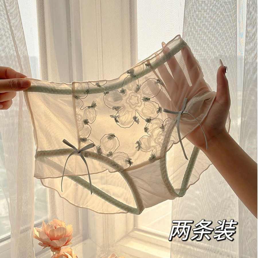 薄荷曼波轻奢软糯网纱撞色重工花朵蕾丝性感镂空三角甜美纯欲内裤