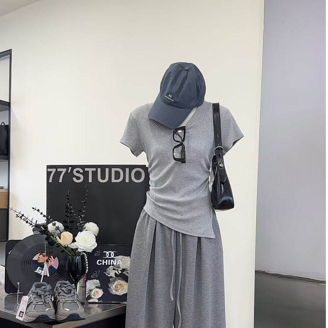 【漫画身材】韩系纯欲风时尚休闲网红百搭修身显瘦短袖上衣-2653