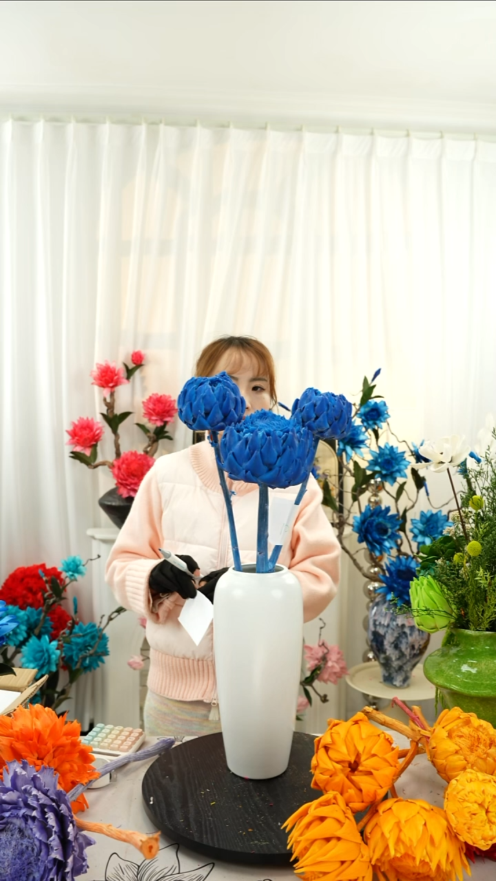 永生洋蓟 霸王花3头叶片微瑕【孔雀蓝】A1